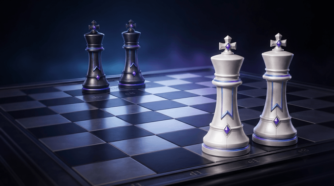 Four PrideChess Signature kings facing one another across a chessboard.